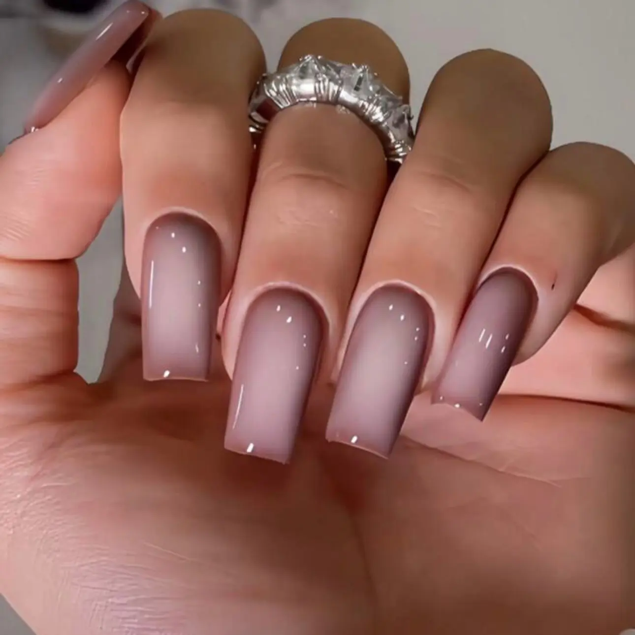 Medium Square Mocha Mist Ombre Press on Nails