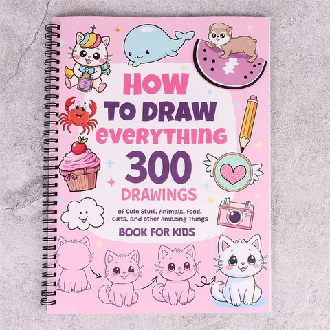 How to Draw for Beginners, Step-By-Step Simple Guides, Cute Animals Food Gifts More, Doodle Books, 300 Pages Drawing Tutorial Book