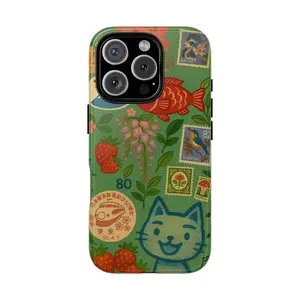 Kawaii Japanese Vintage Postage Floral Collage Tough Phone Case Anime Mood Board Cover iPhone 11 12 13 14 15 16 17