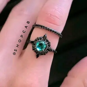 Black & Green Midnight Enchantress Gothic Ring Set