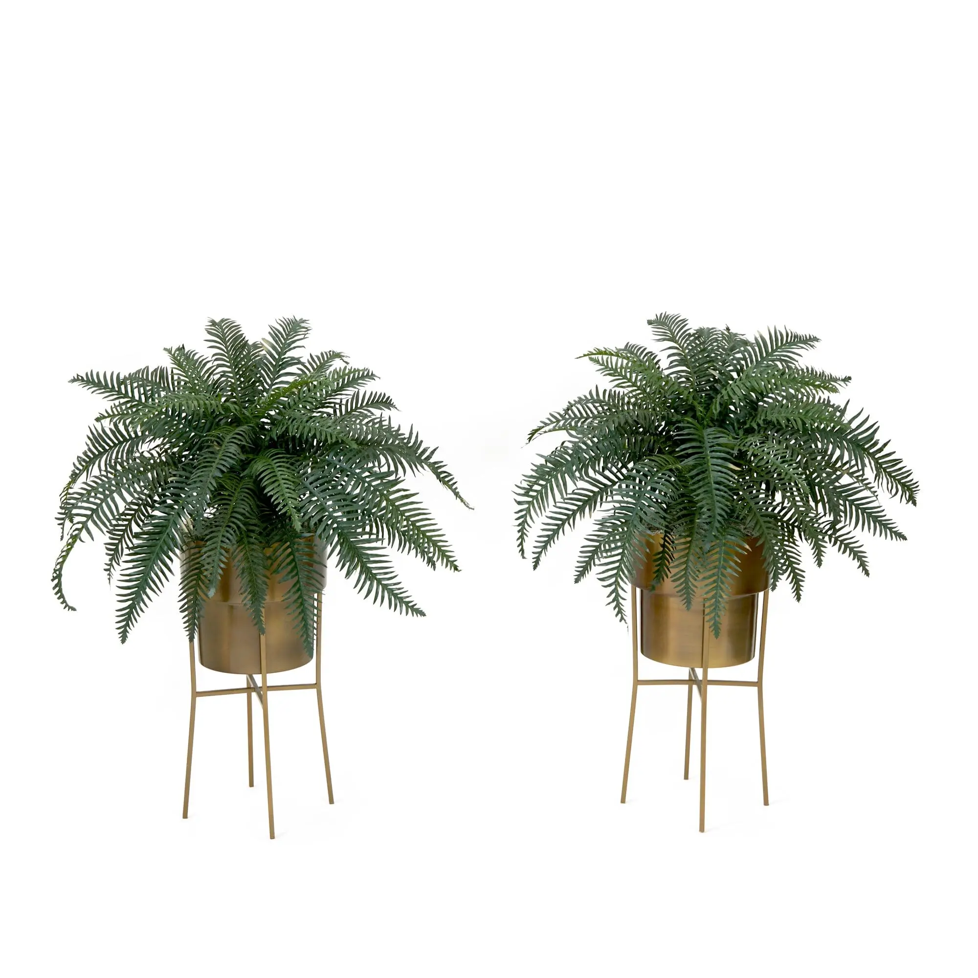 Artificial Ferns Plant Decor Kit - 2-Piece 34 in Bushy Fake Ferns with Rectangular Metal Planter, Stand, Styrofoam, Adjustable Chic Indoor Home Botanical Aesthetic Decor
