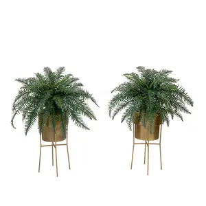 34” Artificial River Fern Plant in Metal Planter with Stand DIY KIT - Set of 2
