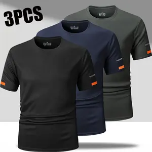 3-pack summer essential men’s classic quick-dry short-sleeve T-shirts; 2-pack available. Everyday fitness/sport style. Soft, skin-friendly, breathable mesh fabric that stays cool and doesn’t trap sweat. Classic crew neck design—simple yet stylish—with con