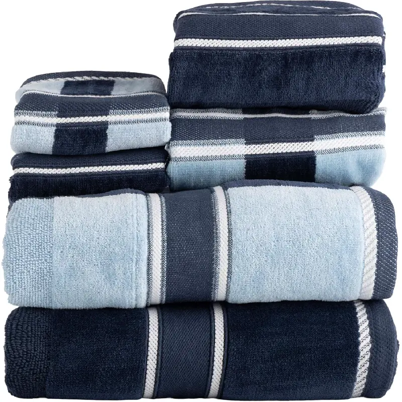 6 Piece Bathroom Towels Set - 525 GSM 100% Cotton Bathroom Accessories - 2 Bath Sheets, 2 Hand Cloths , and 2 Wash Cloths - Soft Towel Set for Shower, Gym, Dorm, and Spa (Navy)