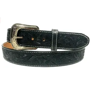 WESTERN Genuine LEATHER BELT. COWBOY RODEO CASUAL LEATHER BELT FLORAL EMBOSSED