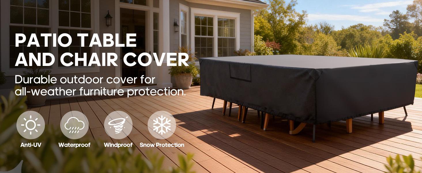 Waterproof Outdoor Furniture Cover，600D Heavy Duty Canvas For Patio Table And Chairs，Full Coverage Weather Protector With Air Vents And Straps