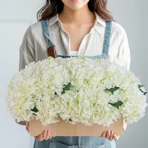 QIANYUN Artificial Hydrangea Flowers-12Inch Flower Arrangement for Table Centerpieces Home Party Wedding Decor-Including Wooden Flower Pots (White-02, Large)