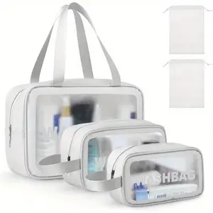 5Pcs Clear Toiletry Bag Set for Women Men, Translucent Waterproof Travel Makeup Bag with Handle, Large Capacity Sturdy & Leak Resistant Cosmetic Bag Pouch for  Home Accessories