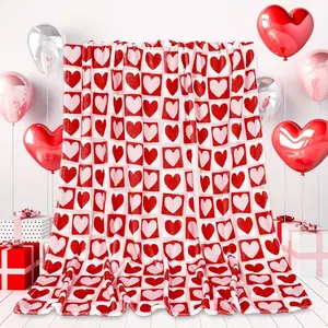 Valentine's Day Throw Blanket Red Pink Heart Plaid Fuzzy Blanket Romantic Love Heart Decorative Soft Cozy Flannel Blanket for Mom Couple Home Bed Sofa Couch Chair, 60 x 50 Inch