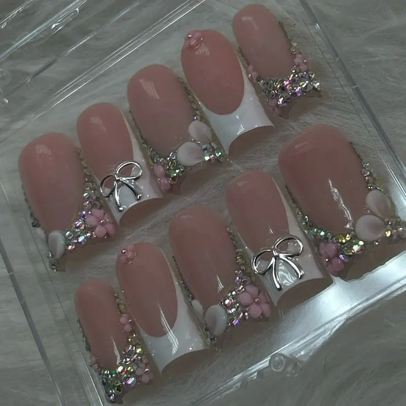 ACRYLIC or BUILDER GEL press ons | Blinged Frenchies