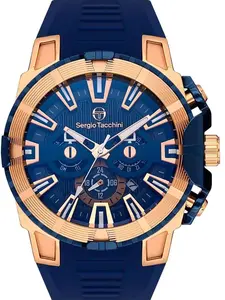 Sergio Tacchini ST.5.10001-5 Men's Watch - Blue Silicone Strap, Rose Gold Stainless Steel Case portuguesa watch