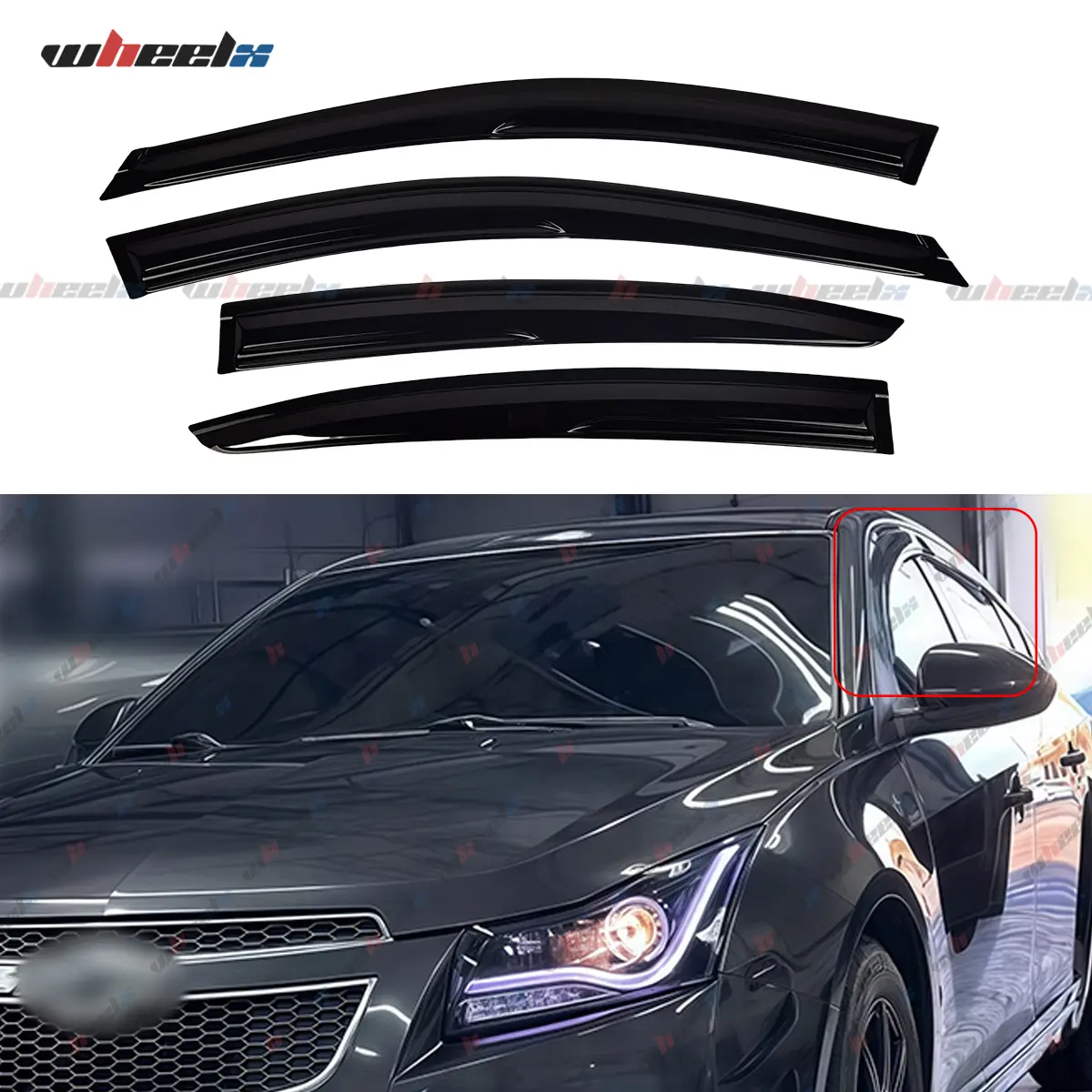 2009-2015 Chevrolet Cruze Sedan - 4-Piece Acrylic Side Window Rain Guards & Wind Deflectors , Dark Smoke, All-Weather UV Protection, No-Drill Easy Install