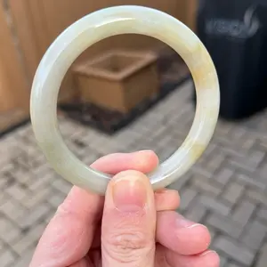 BW019-RM 52mm Certified Untreated Grade A Jade Bracelet｜Burmese Jadeite Bangle｜Round Light Yellow Lemonade