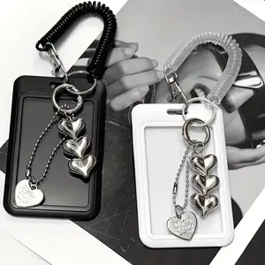 Heart-Shaped ID Card Holder Keychain, Work Badge Keyring with Photo Storage, Small Card Protector for Office & Daily Use, Retractable Badge Reel