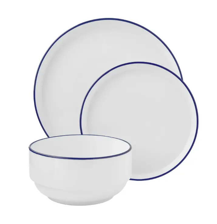 12-Piece Blue Rim Stoneware Dinnerware Set