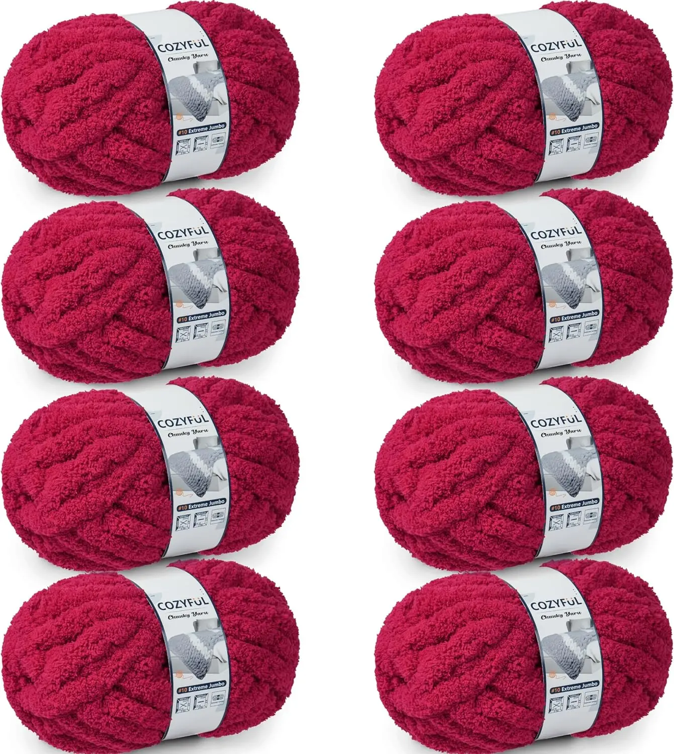Cozyful Chunky Yarn for Hand Knitting - #10 Chunky Chenille Yarn, Jumbo Big Thick Chunky Yarns for Crocheting, Super Bulky Chunky Knit Blanket Yarns, 8 Skein (22 yds 8 oz Each Skein), Cherry Red