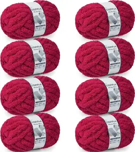 Cozyful Chunky Yarn for Hand Knitting - #10 Chunky Chenille Yarn, Jumbo Big Thick Chunky Yarns for Crocheting, Super Bulky Chunky Knit Blanket Yarns, 8 Skein (22 yds 8 oz Each Skein), Cherry Red