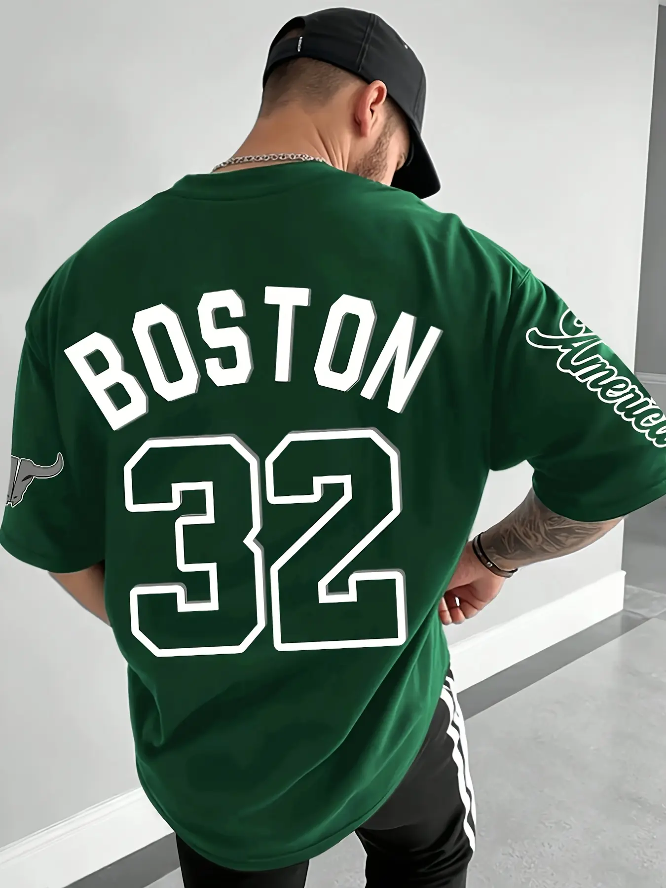 Men's Street Style Boston Letter 3D Print Short Sleeve T-Shirt, Streetwear Casual Summer Clothing Fitted Top for All Seasons, Outdoor and Sports Wear