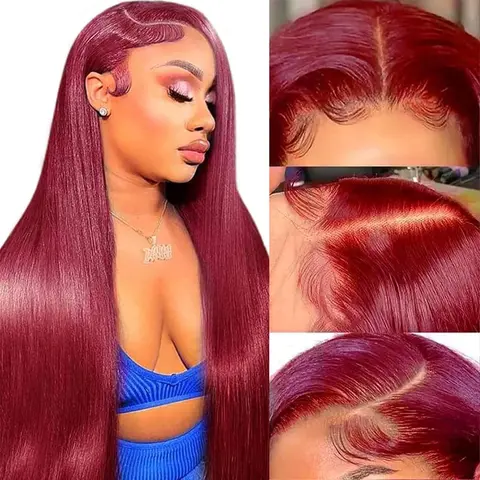 ITODAY Female 13x6 HD Transparent Lace Front Wigs, Brazilian Hair Products, Pre-Plucked, Adjustable, Low Shedding Straight Wigs with 99J Red Burgundy, 613 Blonde, P4/27 & Honey Blonde Highlights, Anti-Tangle