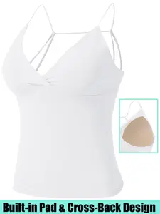 Deep V Women's Tank Top, Longline Backless Scoop Neck Bra Sports Workout Gym Crop Top Slim Fit Ribbed Spaghetti Strap Tank Top Summer Soft V-Neck Camisole Trendy Sleeveless Basic Shirt