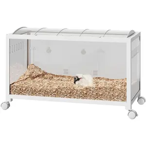 Large Hamster Cage with Acrylic Viewing Panels, 360° View Small Guinea Pig Cage with Ventilated Top, 37.8" l Metal Stackable Critter Cage for Chinchillas, Gerbils, Hedgehogs, Mice table