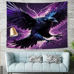Majestic Raven in Thunderstorm Digital Print Tapestry, Stunning Fantasy Wall Hanging, Eye-Catching Home Decor, Perfect for Bedroom, Living Room & Study, Intricate Vibrant Colors, Embrace the Dark Elegance of Nature, Unique Wall Tapestry Art