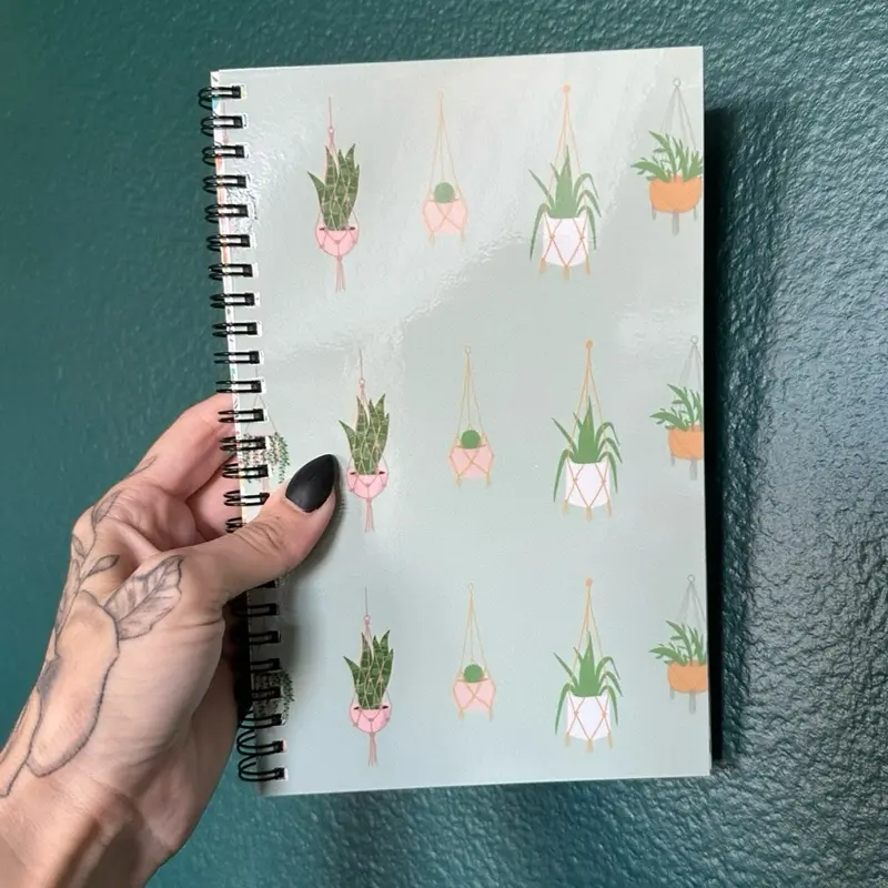 Soft green plant style handmade notebook 5.5”x8.5” wire bound