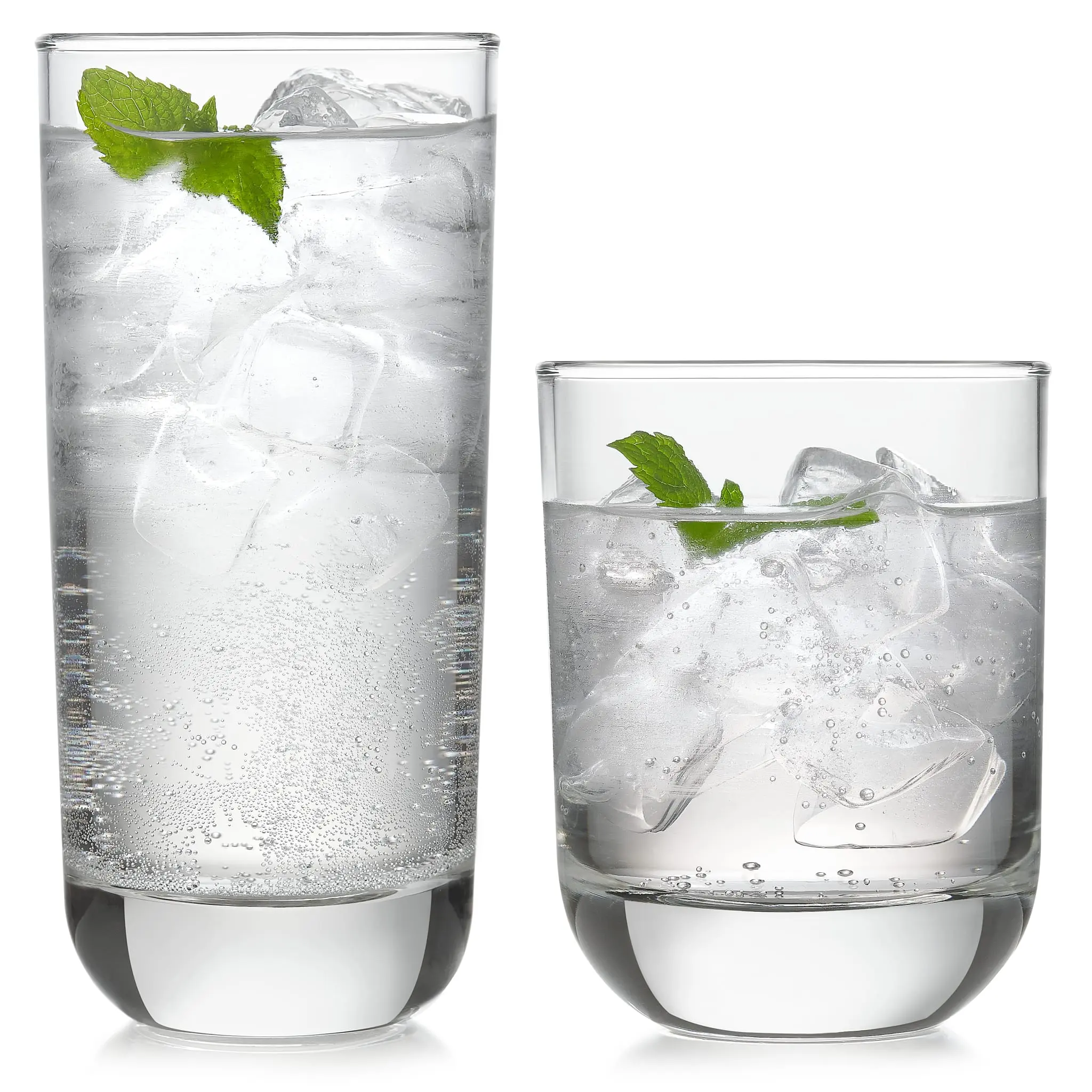 Polaris Tumbler & Rocks Drinking Glasses Set of 16, Clear Glass Cups