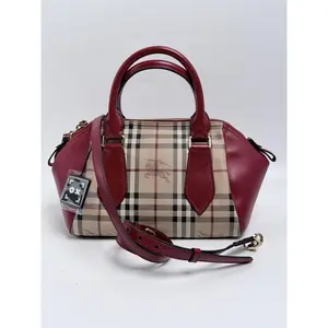 Pre-owned BURBERRY Canvas Shoulder Bags Haymarket Check Small Blaze Satchel Military Red Shoulder Handle Handbag SH412BR