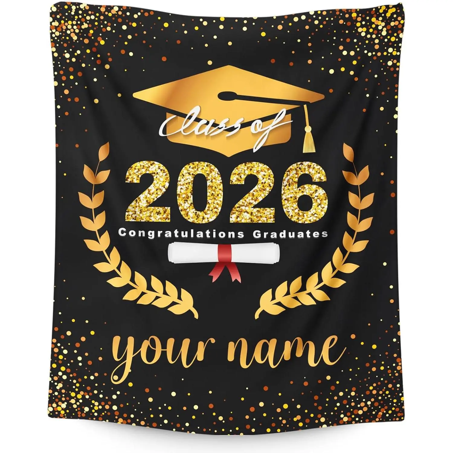 Personalized Graduation Motif Blanket with Custom Name Note - Giftable Throw for Class of 2026, Couch Decor, Giftable Blankets