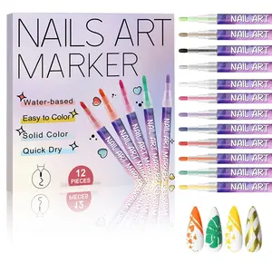 Nail Art Pens Set, Nail Art Markers Polish Pen for 3D, Drawing Painting Liner Brush for DIY Beauty Adorn Manicure Tools