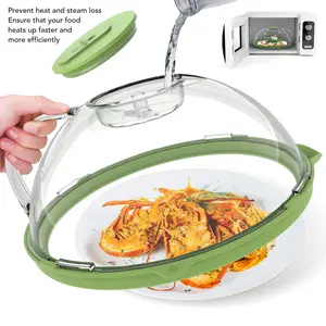 10.2-Inch Microwave Splatter Cover with Water Steamer, 200℃ Heat-Resistant Guard, Rotatable Vent, Anti-Scald Handle & Reservoir for Home Kitchen (Home Supplies)