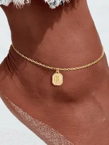 Women's Stainless Steel Ankle Chain, Plated Precious Metal Letter Design, Casual All-Season Foot Jewelry