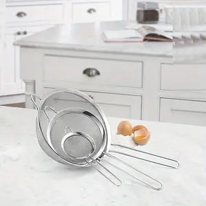 3pcs Stainless Steel Fine Mesh Filter Strainer Basket Set, Includes Small Medium Large Sizes, Ideal for Baking Cooking DIY Kitchen Use, Vegetable Colander Set