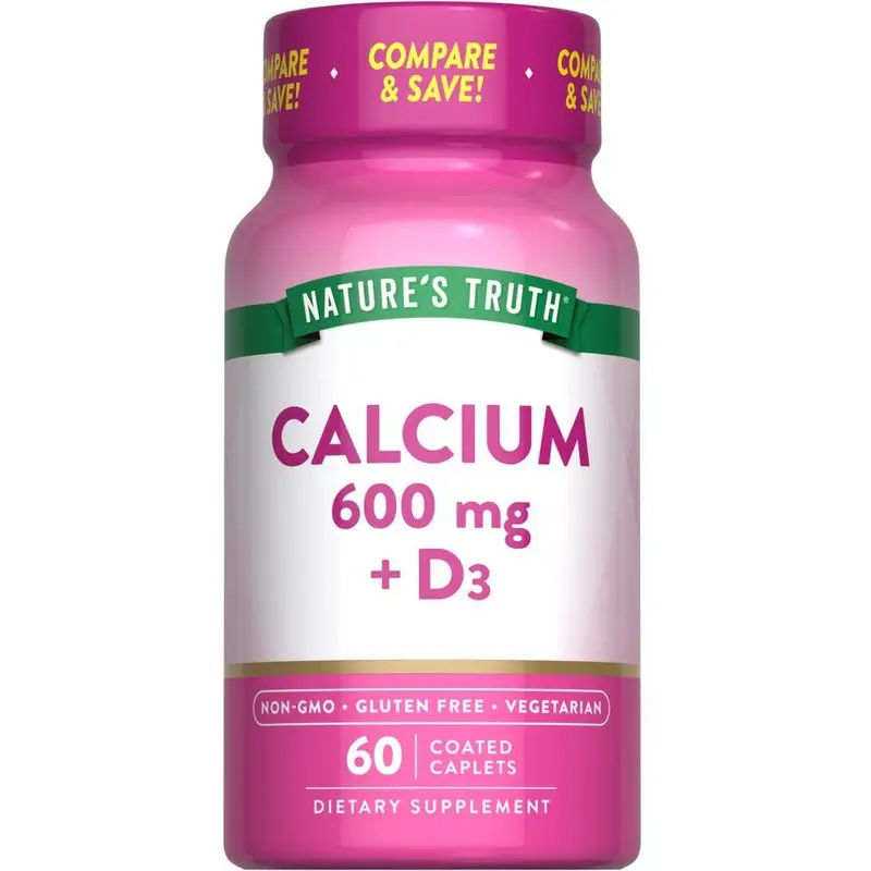 Nature's Truth Calcium 600 mg with Vitamin D3 800 IU - 60 Coated Caplets - Vegetarian, Non-GMO & Gluten Free Supplement