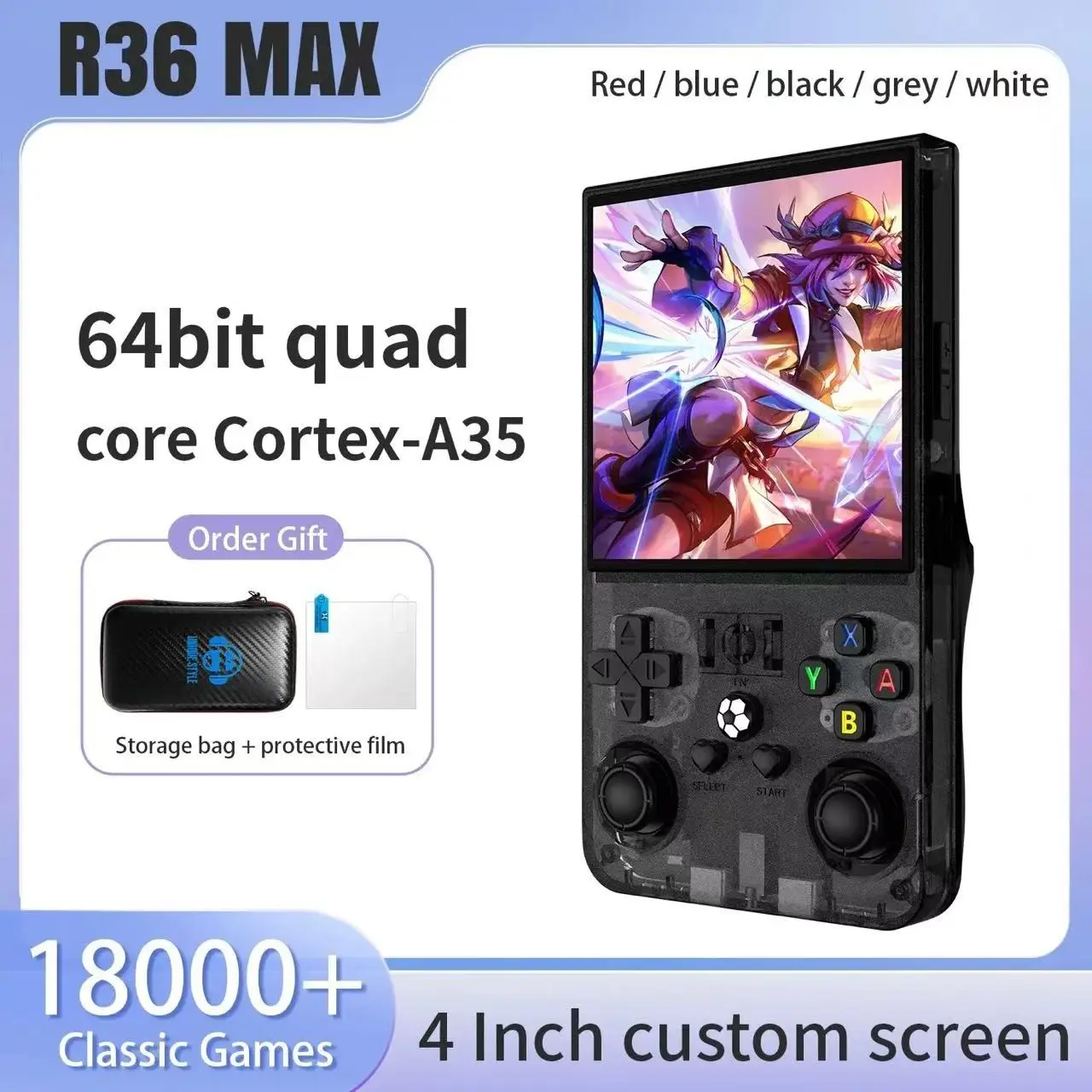 R36max Retro Handheld Game Console, 64GB Storage, 2000+ Classic Games, Portable Open Source Linux System, 4K HD Screen Video Player