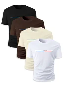 Men's Letter & Deer Print Round Neck Tee, Regular Fit Casual Short Sleeve T-shirt for Summer, Men's Top for Daily Wear, Tropical