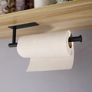 Stainless Steel Paper Towel Holder, Self-Adhesive Wall Mount, No Drilling Required, Metal, 33cm Long, American Style Bathroom Roll Rack