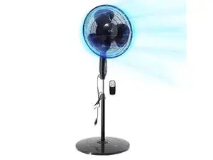 Vie Air 16 Inch 3 Speed Oscillating Stand Fan with Remote Control in Black