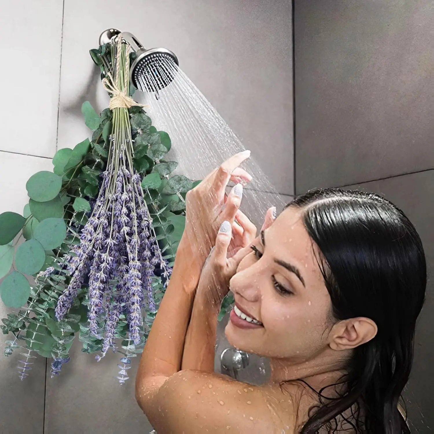 80 PCS Large Dried Preserved Eucalyptus Stems & Lavender Flowers Bundle for Shower, 17'' Real Fresh Hanging Silver Dollar Leaves, Aromatic Self-Care Shower Plants, Natural Fragrance, Home Decor
