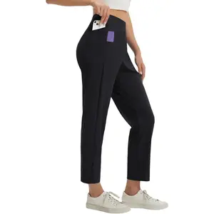 baleaf Women's Petite Pants with 3 Pockets 25" Ankle Golf Travel Pant Pull On Stretchy 7/8 Work Slacks