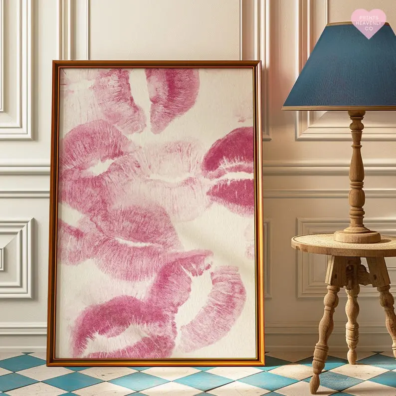 Kiss Marks Poster, Kisses Wall Art, Lipstick Poster, Girly Poster, Pink Preppy Poster, Girly Wall Art, Preppy Wall Art, Aesthetic Poster