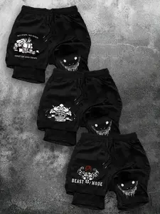 Men's Trendy Fitness Demon Shorts Set of 3, Soft Summer Hardcore Gym Training Pants, Casual Sportswear for Men