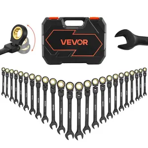 VEVOR Flex-Head Ratcheting Wrench Set, 12-Piece SAE Sizes, 72 Teeth, Cr-V Steel Ratchet Flexible Combination Wrench Set with Roll Up Pouch, for General Household and Automotive Repairs, Gray NickelVEVOR Super Brand Day