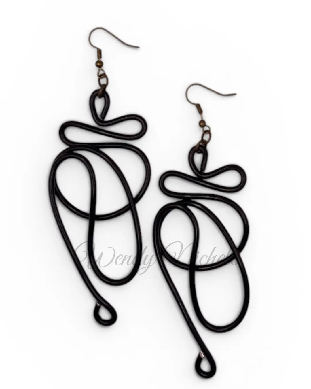 Abstract Black Earrings AB001B Handcrafted Lightweight Aluminum Wire Nickel Lead Free 4" Casual & Date Night Style