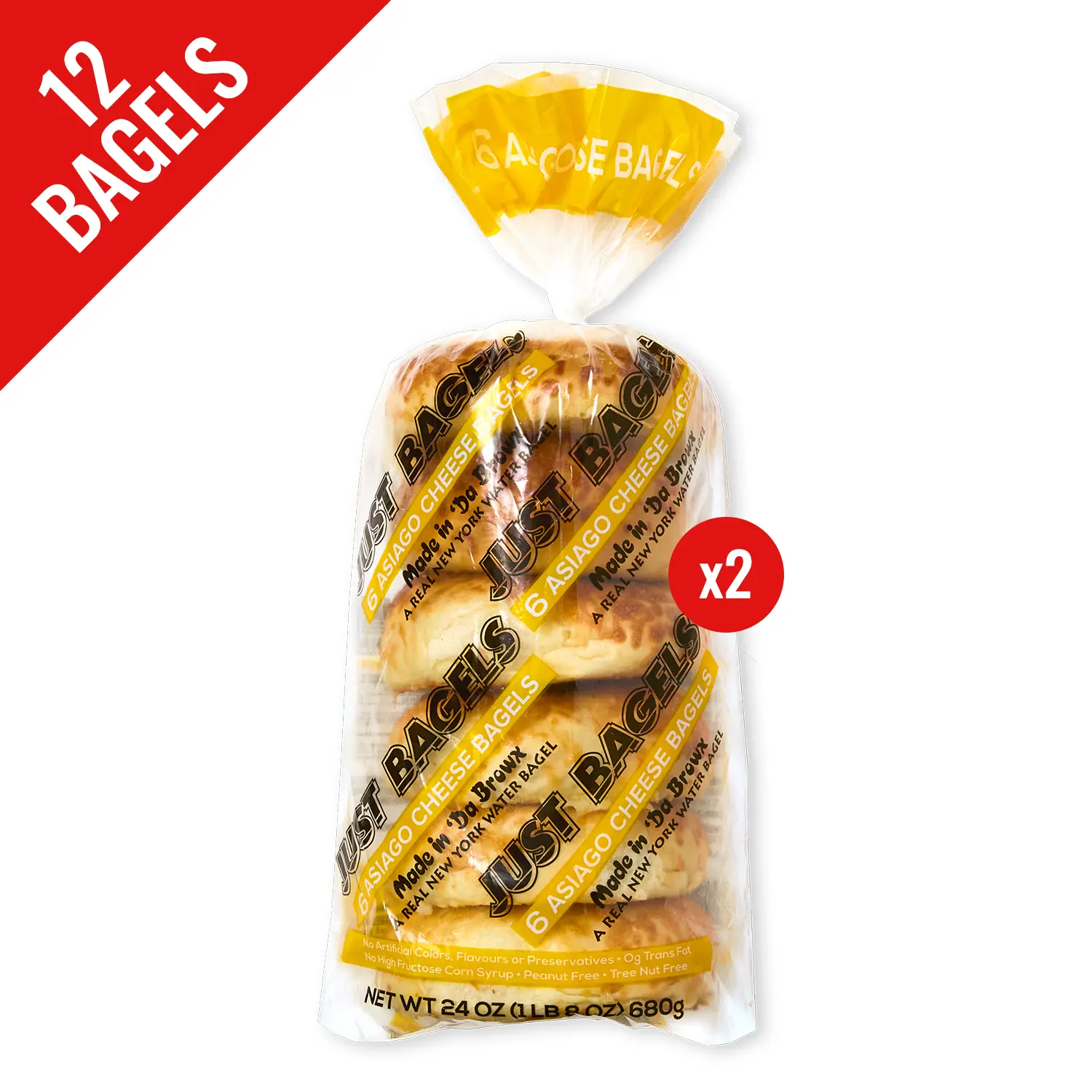 Just Bagels - Asiago Bagels - 2 Packs Of 6 Bagels Per Pack - 12 Total Bagels. Non-GMO.