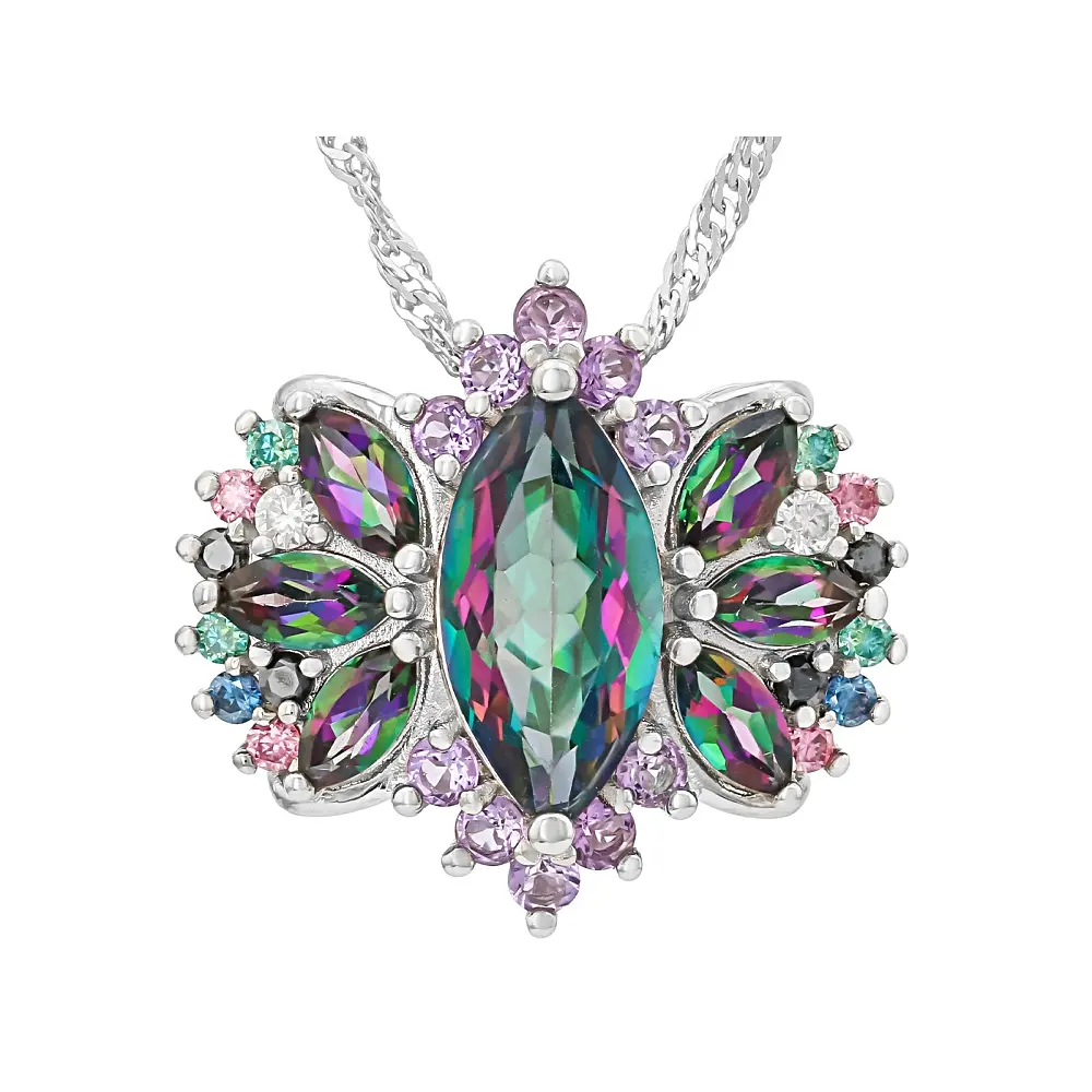JTV Multi Color Mystic Topaz Rhodium Over Sterling Silver Necklace 3.64ctw