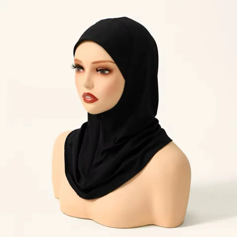 Summer Muslim New Design Soild Hijab With Hidden Zipper, Middle East Jilbab Adjustable Prayer Hijab Cotton Modal Inner Cap