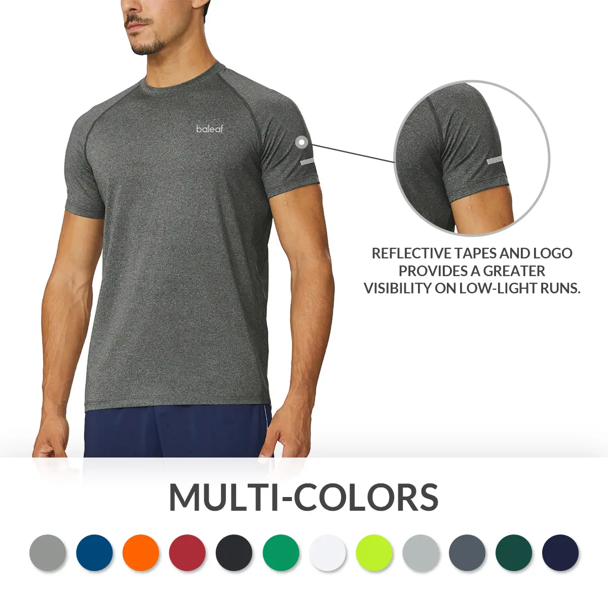 Baleaf Men's Short Sleeve Quick Dry Athletic T-Shirt - Fitness Apparel, Mens Clothing, Gym Clothes, Actives Sport Top, Athletic Performance Sport Top (All Sizes)