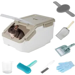 Extra Large Chinchilla Sand Bath Container Kit, Plastic Chinchilla Dust Bath House with Wash and Care Accessories, Dust Bathtub for Chinchillas Hamster Hedgehog Guinea Pig and Other Small Animals